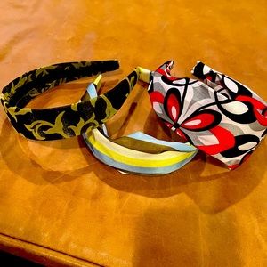 TRIO OF CUSTOM MADE HEAD BANDS OLIVE RED ABD BLACK AND OLIVE CREAM WITH BLUE